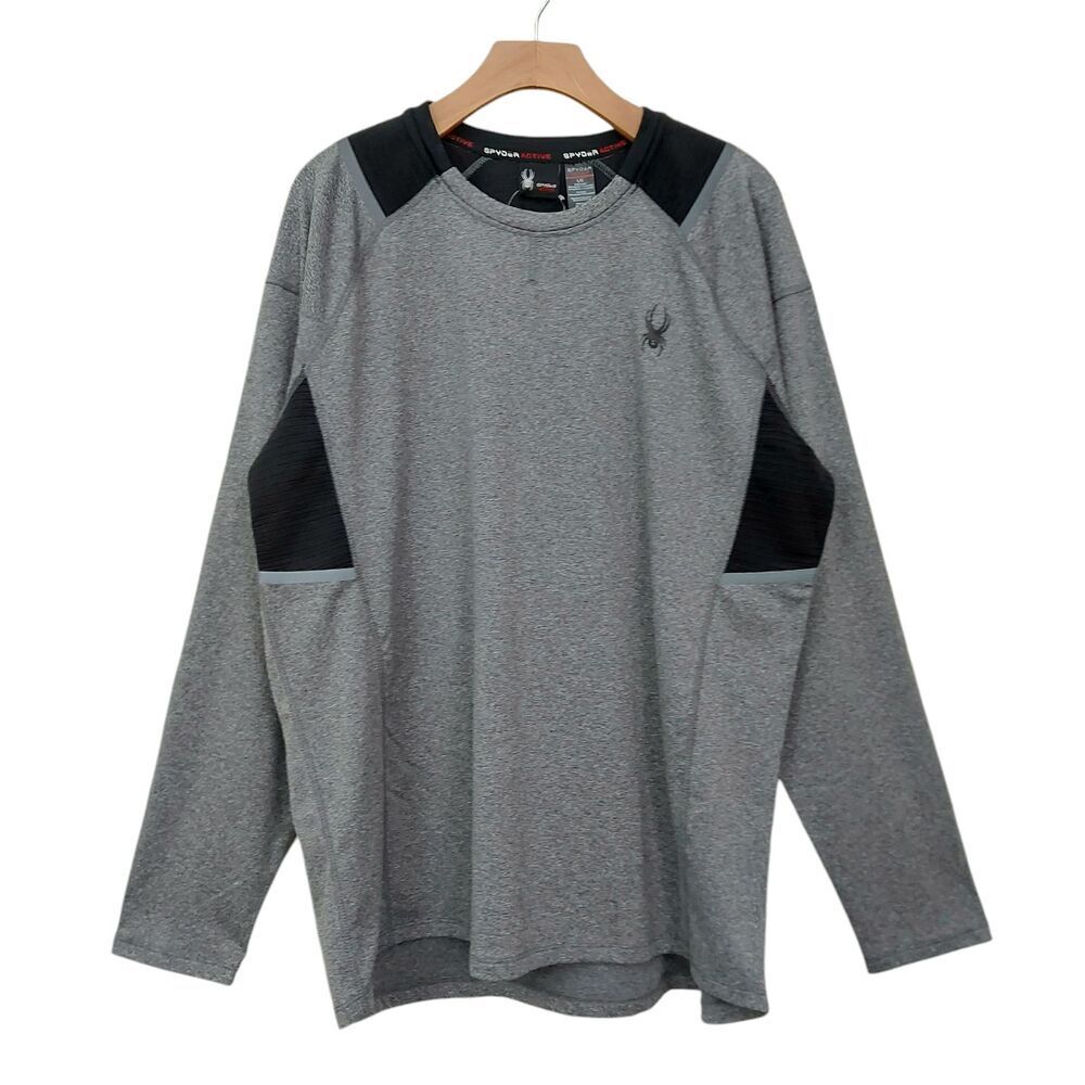 Spyder Active T-Shirt Mens Large Gray Breathable Crew Neck Long Sleeve Stretch